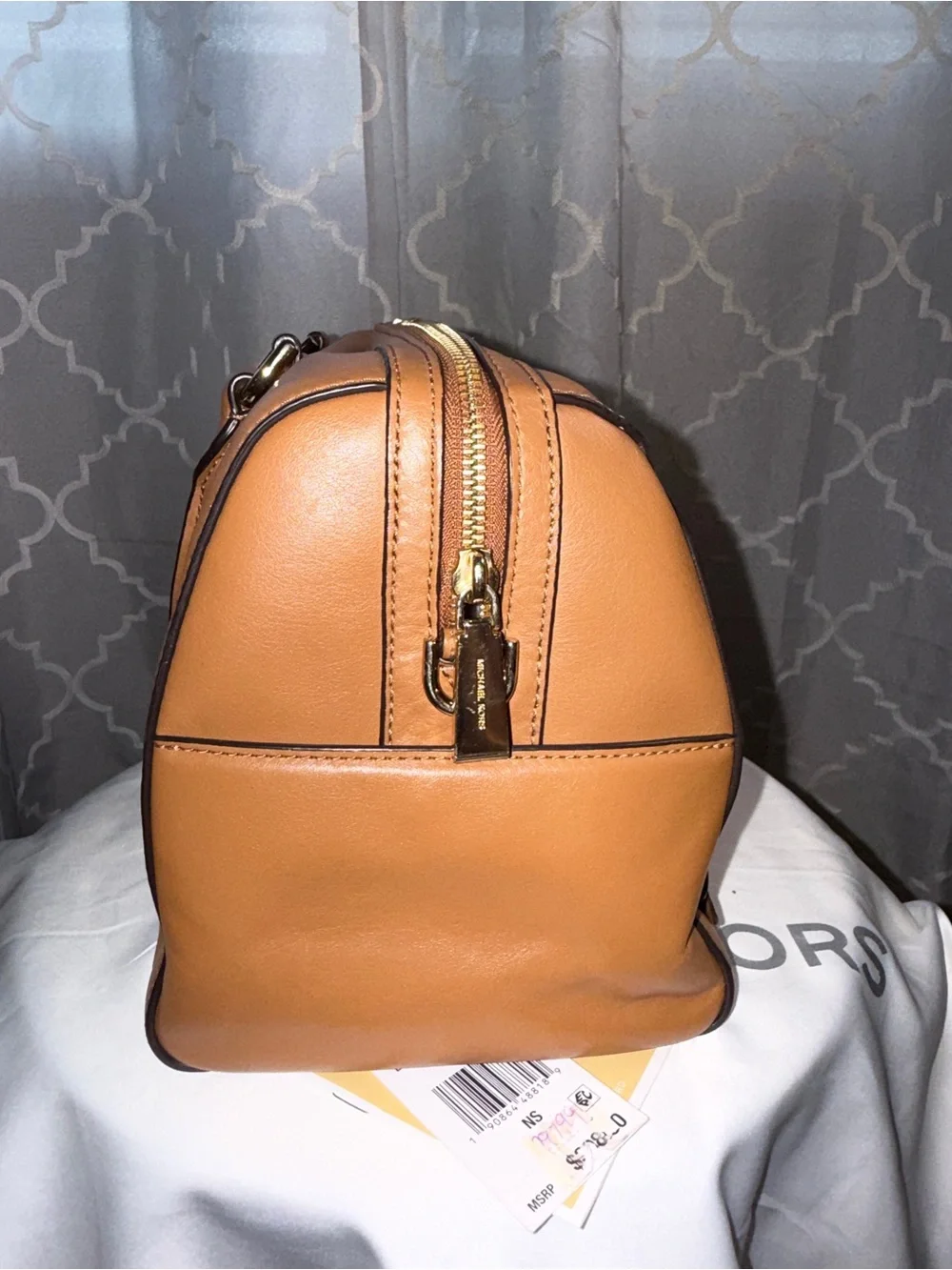 Michael Kors Mercer Tan Floral Applique Satchel